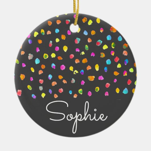 水玉模様モダン水シンプル色クリスマス名 セラミックオーナメント (正面)