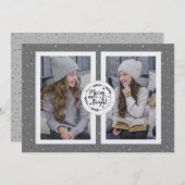 水玉模様モダン2枚のフォトクリスマスカードグレー シーズンカード (正面/裏面)