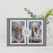 水玉模様モダン2枚のフォトクリスマスカードグレー シーズンカード (スタンド正面)