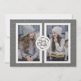 水玉模様モダン2枚のフォトクリスマスカードグレー シーズンカード