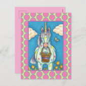 水玉模様ユニコーン及びイースターエッグバスケット、ファンタジー シーズンポストカード (正面/裏面)