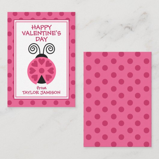 水玉模様ラディバグバレンタイン教室カード ノートカード (正面/裏面)