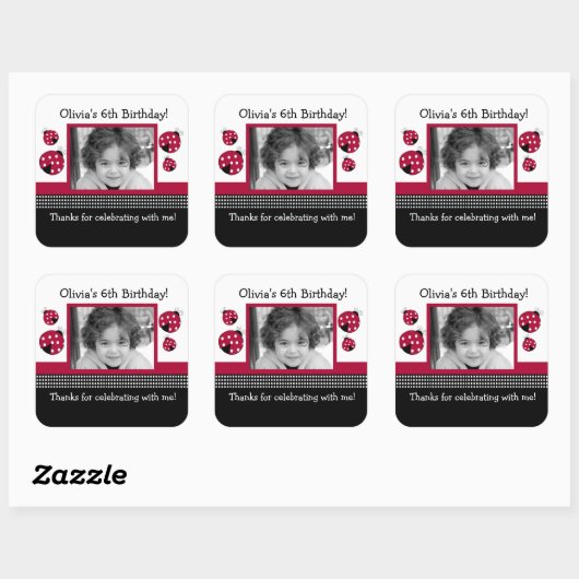 水玉模様ラディバグレッド/ブラックスクエアの好意ステッカー スクエアシール (シート)