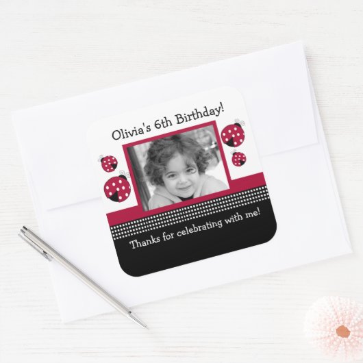 水玉模様ラディバグレッド/ブラックスクエアの好意ステッカー スクエアシール (封筒)