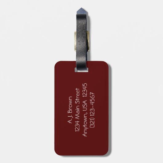 水玉模様ラベルwイニシャル、B&W水玉模様オンクリムゾン ラゲッジタグ (裏面縦)