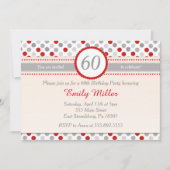 水玉模様レッドグレーのアダルト誕生日パーティーの招待 招待状 (正面)