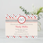 水玉模様レッドグレーのアダルト誕生日パーティーの招待 招待状 (スタンド正面)