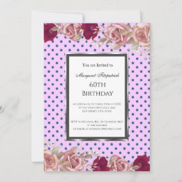 水玉模様レッドピンクローズ誕生日 招待状