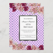 水玉模様レッドピンクローズ誕生日 招待状 (正面/裏面)