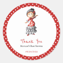 水玉模様レッドホワイトフラメンコセヴィラナダンサー ラウンドシール