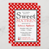 水玉模様レッド&ホワイトSweet sixteen招待状 招待状 (正面/裏面)