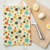 水玉模様レトロカラーズブルーイエローレッド キッチンタオル (四つ折り)