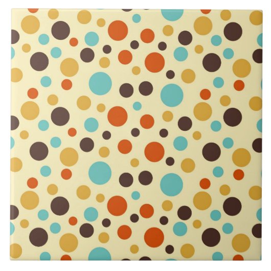 水玉模様レトロカラーズブルーイエローレッド タイル (正面)