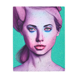 水玉模様ヴィンテージポップ・アートのフローラ女性 メタルプリント