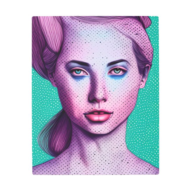 水玉模様ヴィンテージポップ・アートのフローラ女性 メタルプリント (正面)