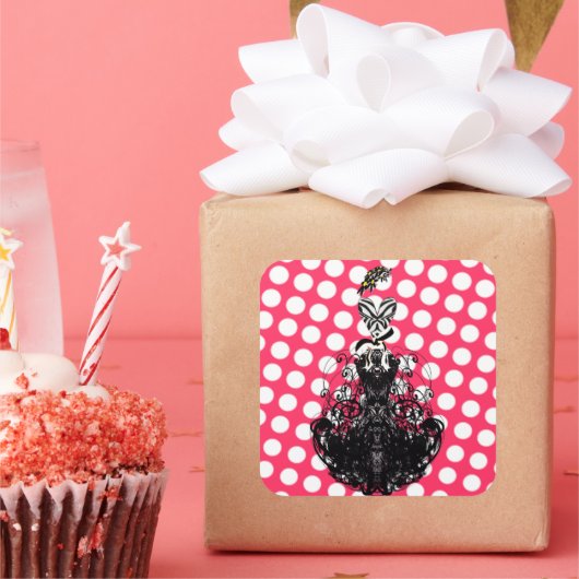 水玉模様ヴィンテージレトロファッションディーバ スクエアシール (パーティー)