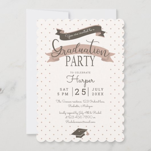 水玉模様ヴィンテージ卒業党 招待状 (正面)