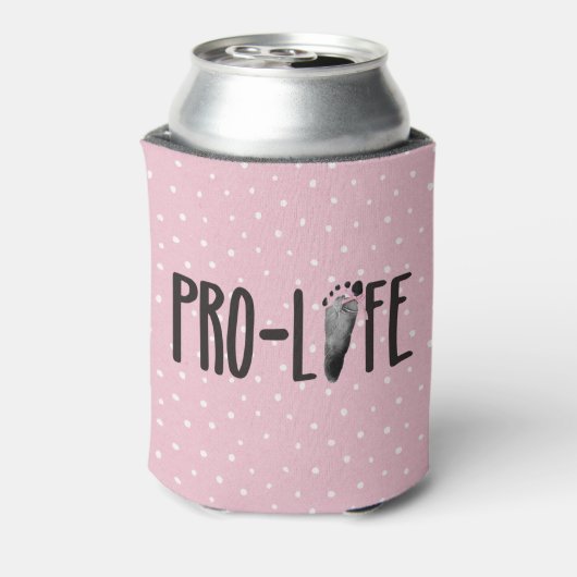 水玉模様上のプロライフベビーのフットプリント 缶クーラー (缶裏面)