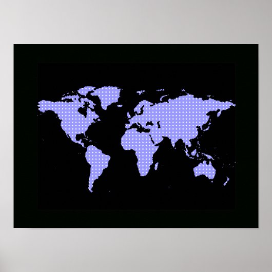 水玉模様付き世界地図 – 黒 ポスター (正面)