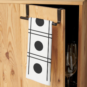 水玉模様円の白黒チェックパターン キッチンタオル