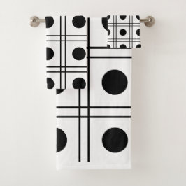 水玉模様円の白黒チェックパターン バスタオルセット