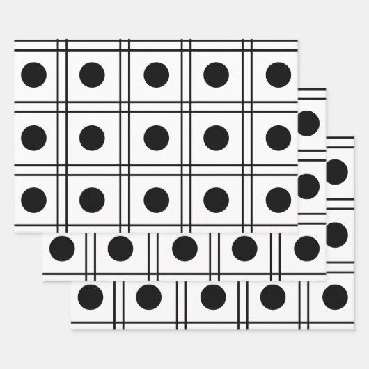 水玉模様円の白黒チェックパターン ラッピングペーパーシート (セット)
