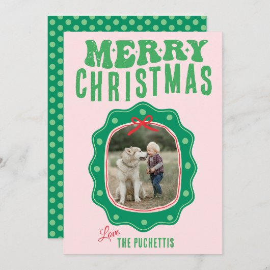 水玉模様写真フレームクリスマス シーズンカード (正面/裏面)