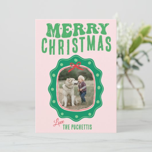 水玉模様写真フレームクリスマス シーズンカード (スタンド正面)