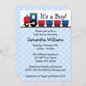 水玉模様列車の男の子の赤ちゃんシャワー 招待状 (正面/裏面)