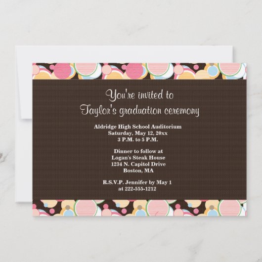 水玉模様卒業写真発表招待状 招待状 (裏面)