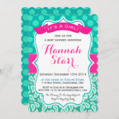 水玉模様及びペイズリーのベビーシャワーの招待状 招待状 (正面/裏面)