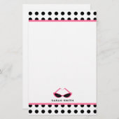 水玉模様及びレトロのピンクのサングラス 便箋 (正面/裏面)