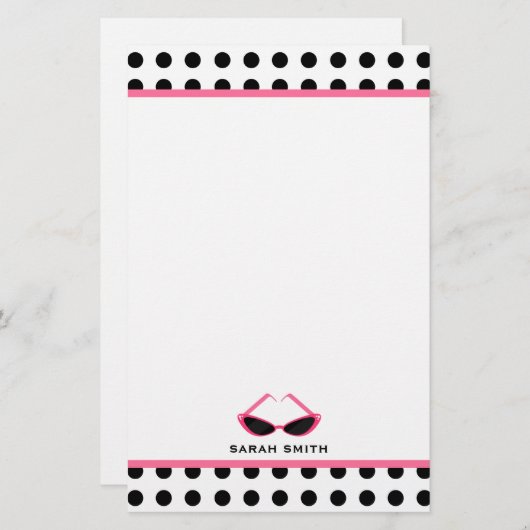 水玉模様及びレトロのピンクのサングラス 便箋 (正面/裏面)