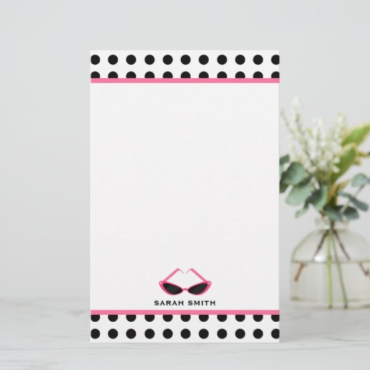 水玉模様及びレトロのピンクのサングラス 便箋 (スタンド正面)