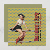 水玉模様女性のカーボーイ西バチェロレッテ 招待状 (正面/裏面)