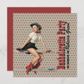 水玉模様女性のカーボーイ西部バチェロレッテ 招待状 (正面/裏面)