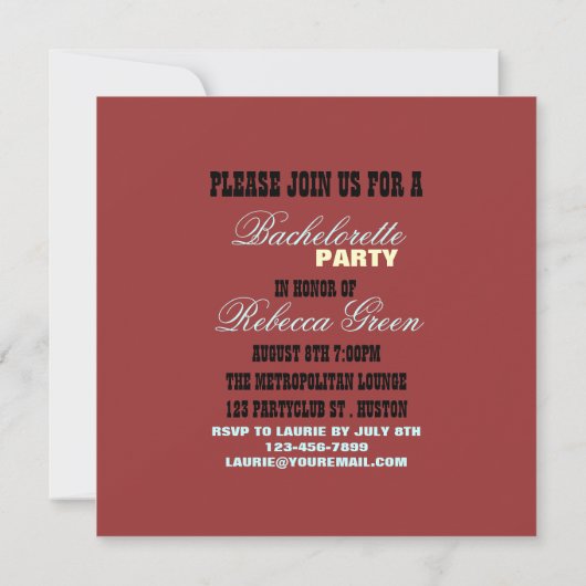 水玉模様女性のカーボーイ西部バチェロレッテ 招待状 (裏面)