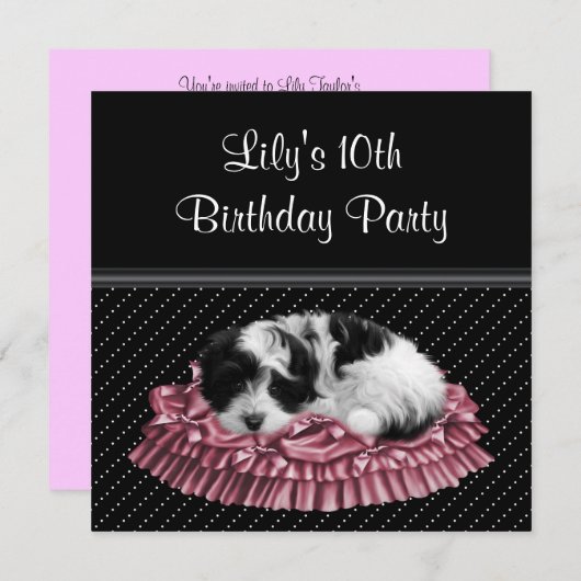 水玉模様子犬ガール10thバースデーパーティー 招待状 (正面/裏面)