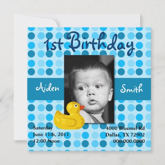 水玉模様子誕生日招待状(Boy) 招待状 (正面)