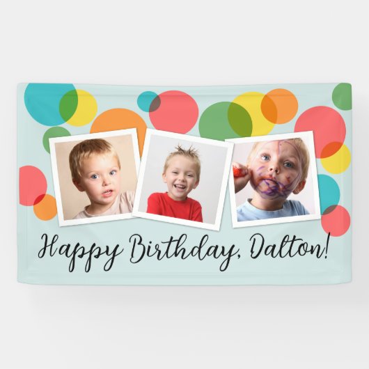 水玉模様少年写真誕生日パーティー 横断幕 (横)