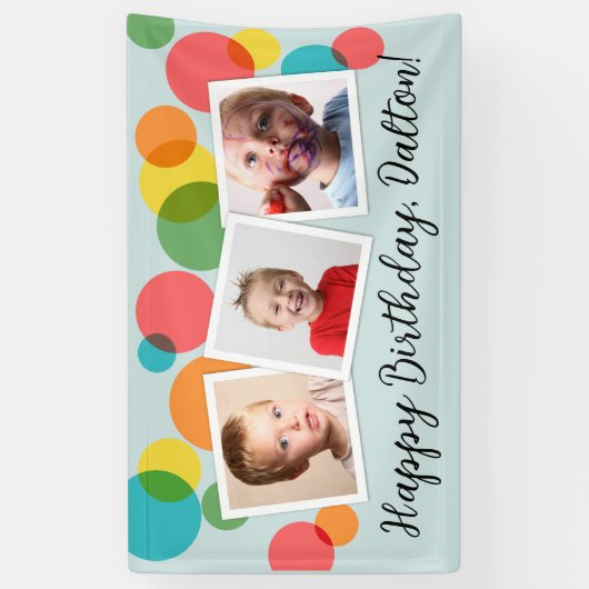 水玉模様少年写真誕生日パーティー 横断幕 (縦)