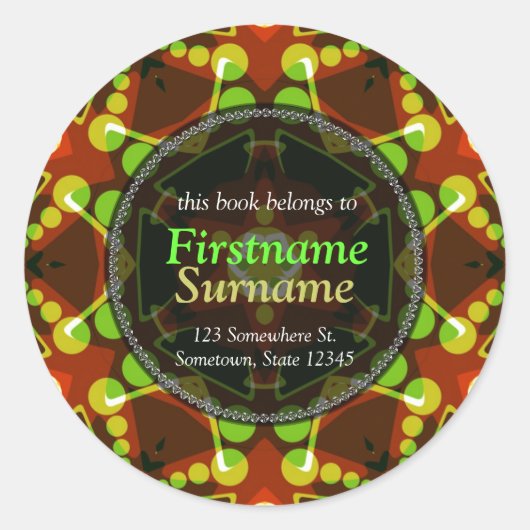 水玉模様幾何学的スター蔵書票ステッカー ラウンドシール (正面)