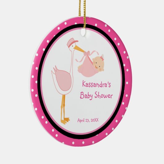 水玉模様愛らしいストークベビーガールシャワーオーナメント セラミックオーナメント (右)
