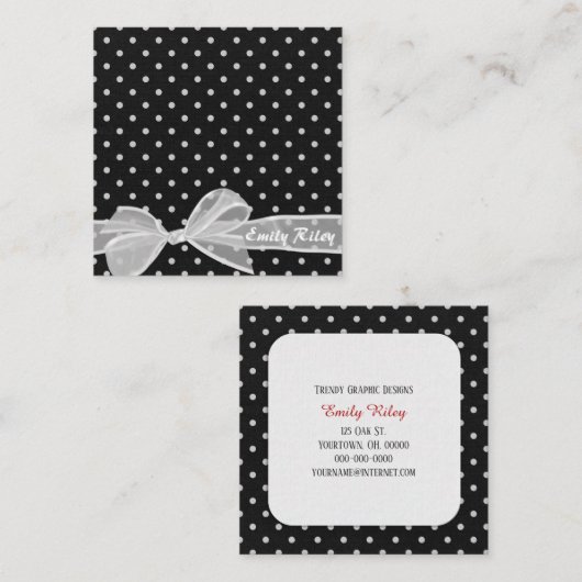 水玉模様模様の白い弓 スクエア名刺 (正面/裏面)