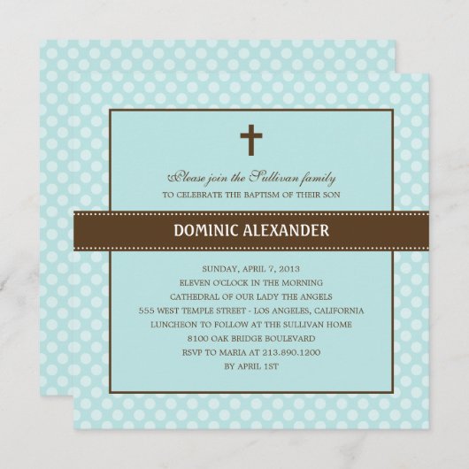 水玉模様洗礼/《キリスト教》洗礼式や命名式招待状 招待状 (正面/裏面)