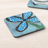 水玉模様混合メディアフラワー コースター (左側)