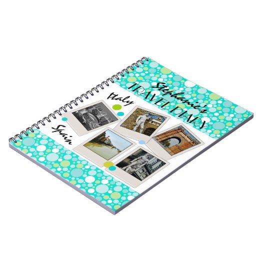 水玉模様熱狂するカスタム旅行日記と写真 ノートブック (左側)