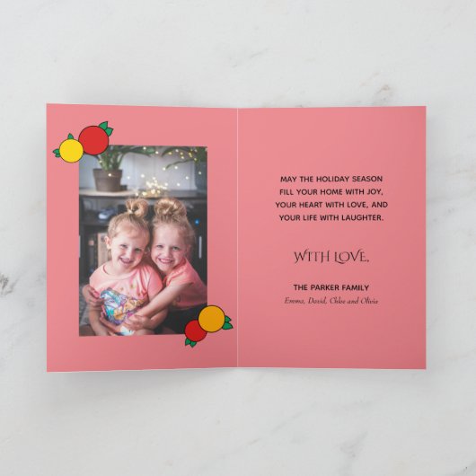 水玉模様猫リースパープル| Merry Christmas Photo シーズンカード (内部)