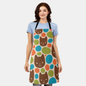 水玉模様猫柄 エプロン (着用した状態)