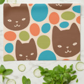 水玉模様猫柄 キッチンタオル (折り畳み)